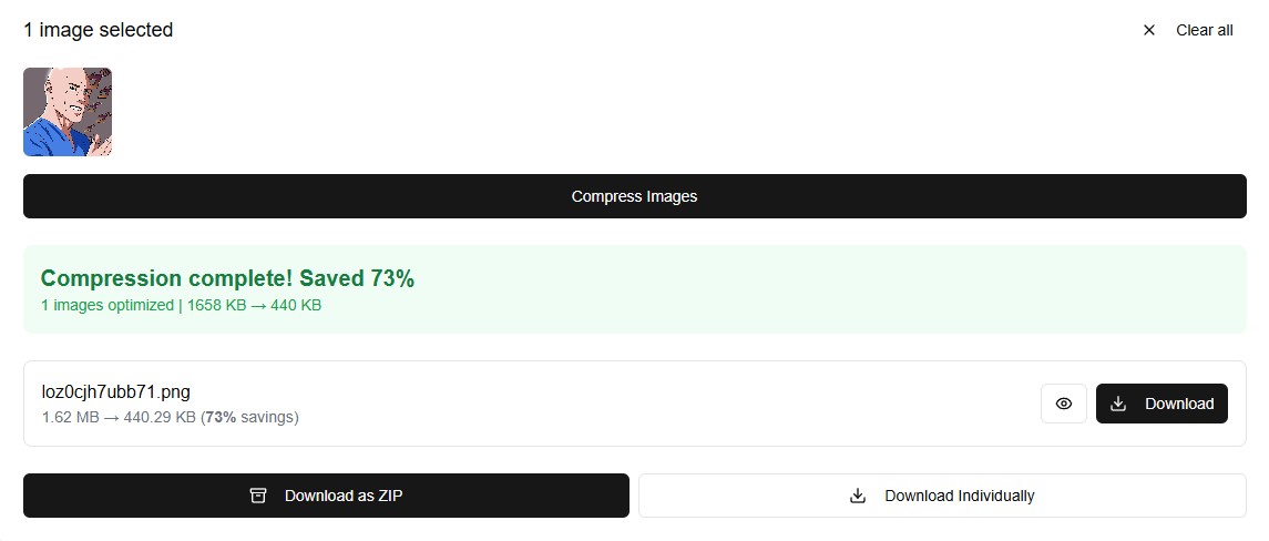 Compression results and download options