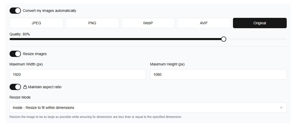 Compression settings panel